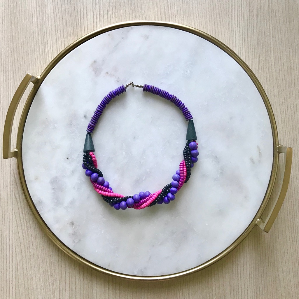 Purple And Pink Wooden Modern Vintage Necklace